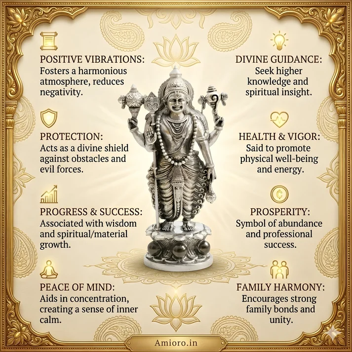 Divine Lord Murugan Idol with Karungali Beads (Silver Plated)